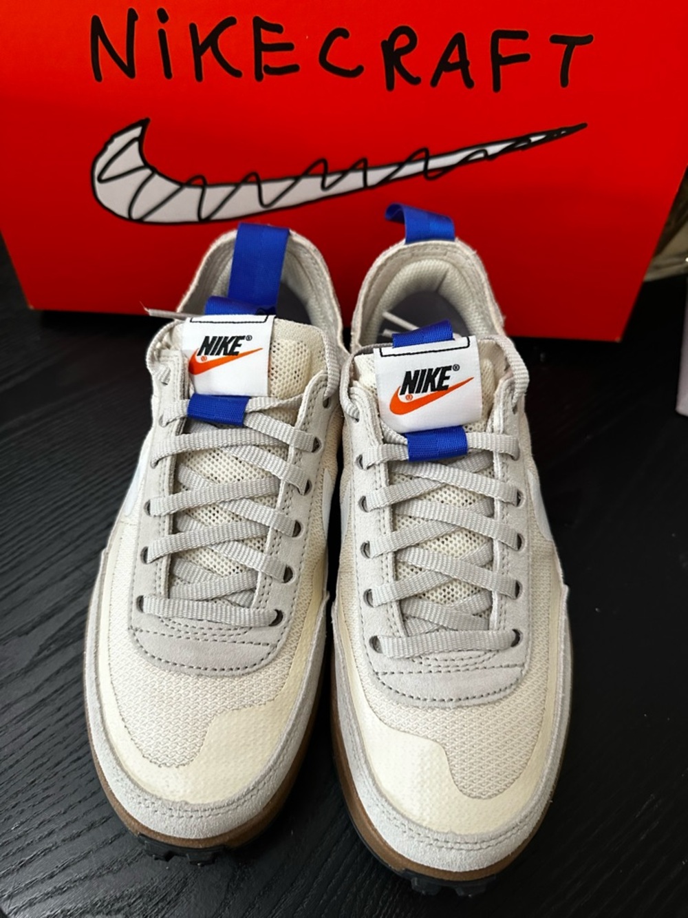 Nike Women's Beige & White Suede Mesh Sneakers with Blue Heel Tabs - Picture 3 of 5